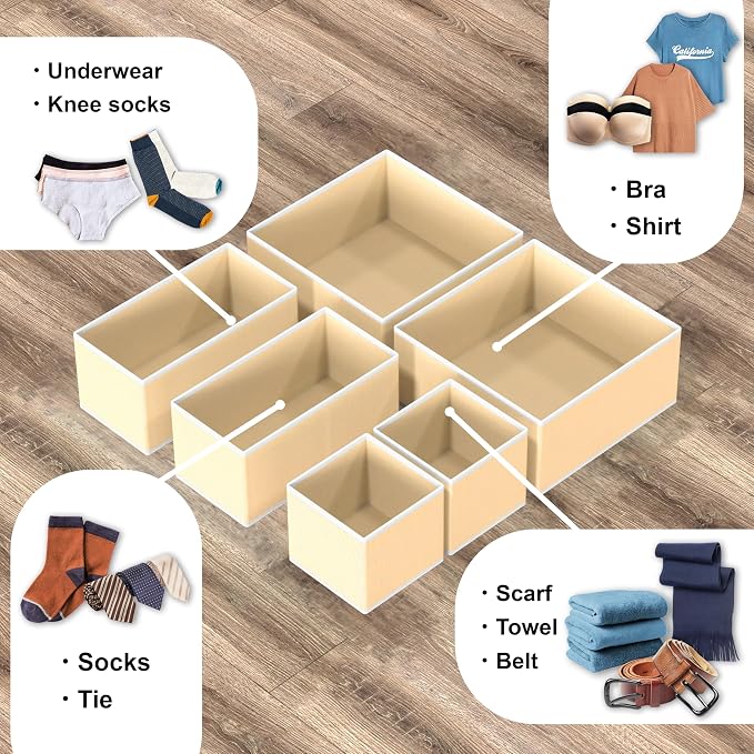 Simple Houseware Foldable Drawer Organizer Stocking Bin, Set of 12, Beige | Fabric Storage Bins for Clothes, Underwear, Bra, Panty, Socks, Onesies – Closet & Dresser Dividers for Home - Image 4
