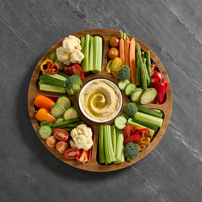 FARBERWARE Build-a-Board Cutting Board with Lazy Susan Turntable, Five Compartments, and Clear Locking Lid for Charcuterie, Snacks, and More, Acacia - Image 4