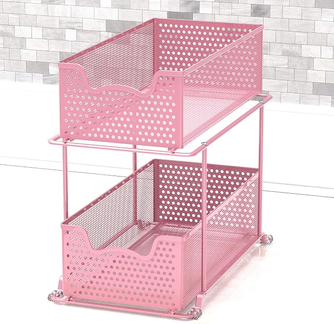 Simple Houseware 2 Tier Sliding Cabinet Basket Organizer Drawer, Pink - Image 6