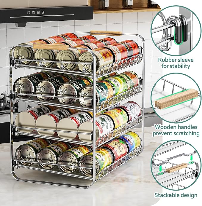 MAXIFFE 4 Tier Can Organizer for Pantry, 16.9" W×11.5" D×16.7" H, Space-Saving Adjustable Metal Hold 40 Standard 12-oz Cans Storage Rack Holder for Countertop Kitchen Soda Drinks Fruits, Chrome - Image 4
