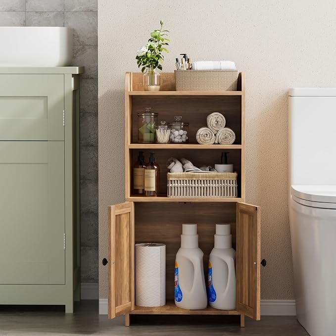 Homhedy Small Bathroom Storage Cabinet, Toilet Paper Storage Cabinet | Bathroom Floor Cabinet with Doors and Shelves, Bathroom Organizers for Small Spaces, 7.9"D x 14.6"W x 31"H, Rustic Walnut - Image 9