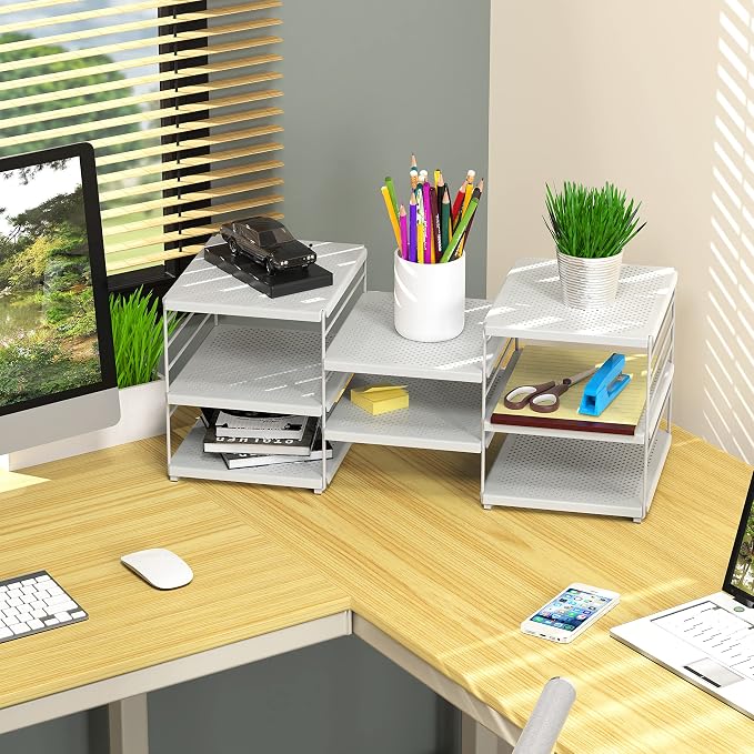 Simple Houseware Expendable Kitchen Counter Shelf Organizer, White, Plastic, 23.2" L x 9.8" W x 8.7" H | 23.2" L x 9.8" W x 8.7" H - Image 5