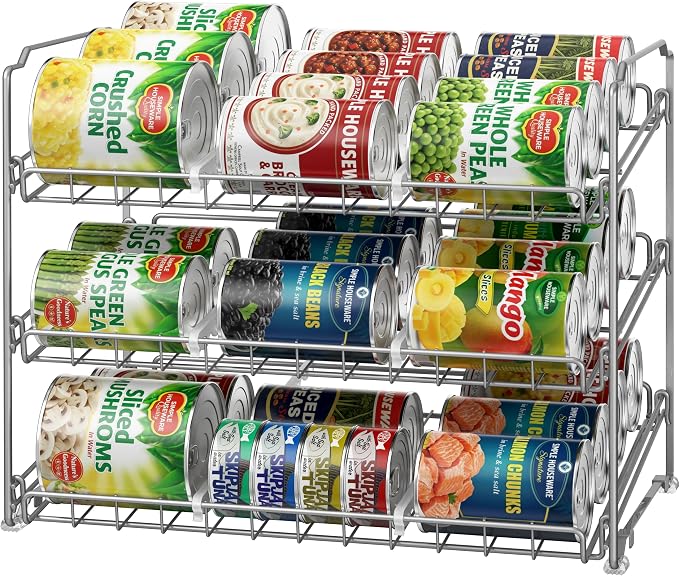Simple Houseware Stackable Can Rack, Silver, Adjustable Plastic Dividers, Holds 36 Cans | Can Food Storage Dispenser for Pantry/Cabinet, Adjustable Dividers – 11.5" D x 17" W x 13.75" H by SimpleHouseware
