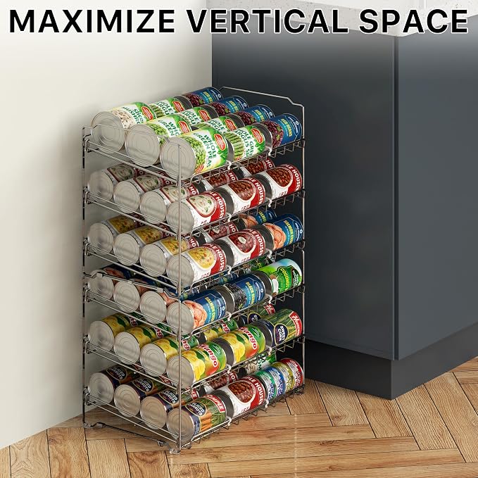 Simple Houseware 3-Tier Stackable Can Organizer Rack Hold 36 Cans, Chrome | Can Food Storage Dispenser for Pantry/Cabinet, Adjustable Dividers – 11.5" D x 17" W x 13.75" H - Image 7