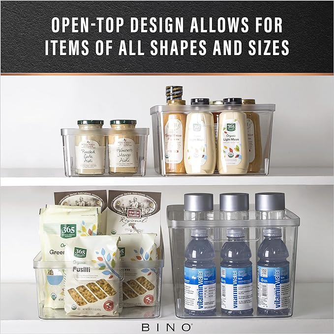 BINO Plastic Storage Containers, Small - 4 Pack THE LUCID COLLECTION, Multi-Use Organizer Bins Built-In Handles BPA-Free Clear, Fridge, Pantry & Home Organization - Image 4