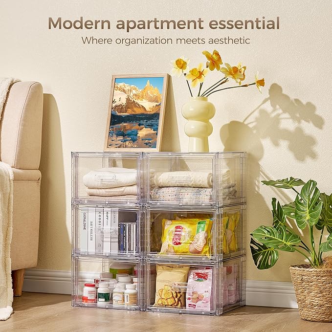 Vtopmart 9 Pack Clear Stackable Storage Drawers 15QT | Easily Assemble Closet Organizers,Plastic Storage Bins for Bathroom,Cabinet,Kitchen Pantry,Under Sink Organization(Medium) - Image 4