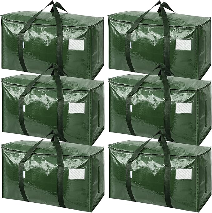 TICONN 6 Pack Extra Large Moving Bags Heavy Duty with Zippers & Carrying Handles, Durable Storage Bags Moving Boxes for Closet Organizers and Storage (6 Pack, Olive) by TICONN