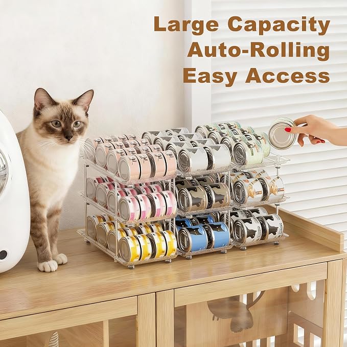 Jsyrjing Cat Food Can Organizer, Can Organizer for Pantry | Modular stackable adjustable design, fits multiple can sizes, gravity feed auto rolling, clear space saving organizer - Image 3
