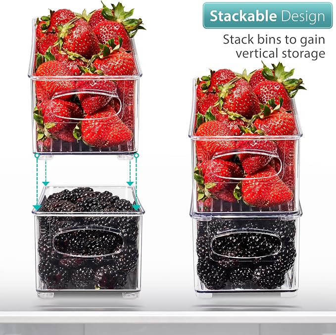 Sorbus Stackable Refrigerator Organizer Bins - Clear Storage Bins for Kitchen Pantry, Freezer & Fridge Organization - Food Organizing Plastic Containers with Handles for Countertops & Drawers (2 Pack) - Image 3