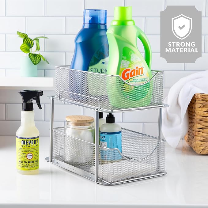 Sorbus 2 Sets of 2 Tier Metal Under Sink Organizer for Bathroom, Kitchen, Strong Steel Mesh Sliding Drawers for Under Sink, Under Cabinet, Closet, Kitchen, Pantry, Bathroom Organizers and Storage - Image 6