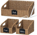 Pantry Organizers, Large Wicker Baskets for Shelves, Labeled Storage Baskets for Organizing with Handles - Paper Storage Bins for Shelves, 3 Pack, Brown by Unknown