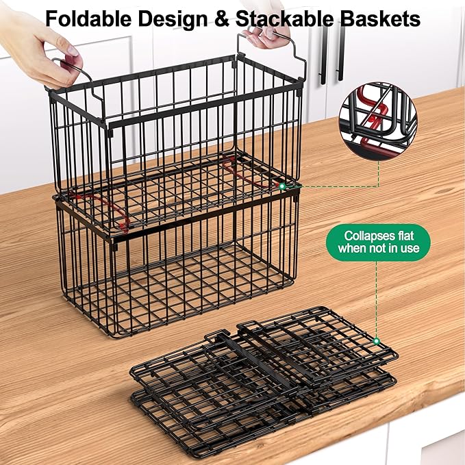 Freezer Organizer Bins, 6 Pack Big Baskets for 5/ 7 Cu.FT Deep Freezer | Stackable Chest Freezer Organizer Bins, Foldable Baskets with Handles, Black Storage Container Baskets for Sort Frozen Meats - Image 3