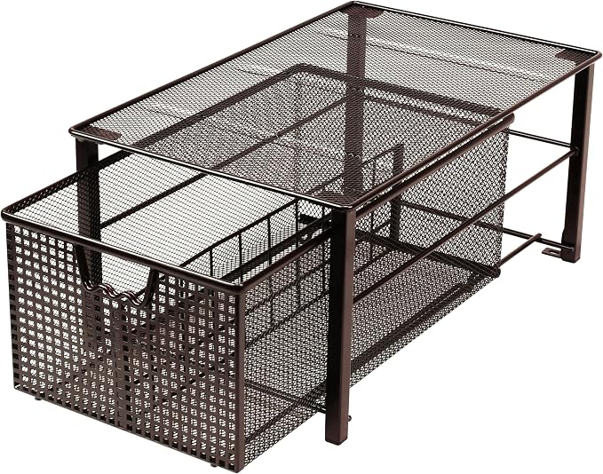 Deco Brothers Stackable Pull Out Cabinet Sliding Basket with Divider, Large | Under Sink Organizer, Bronze by DecoBrothers