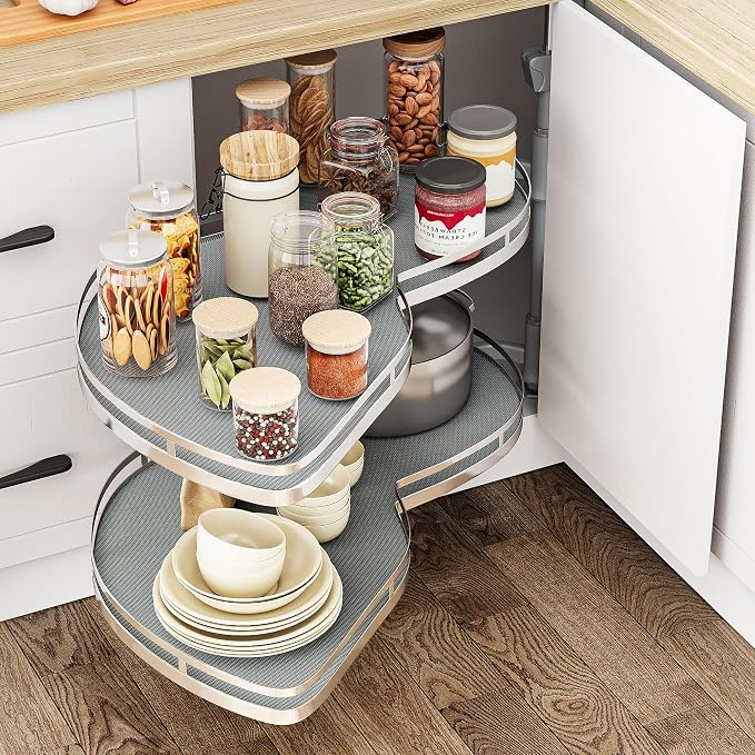 YITAHOME Blind Corner Cabinet Pull Out Organizer | Left Swing Soft-Close Swing-Out Cabinet Organizer with Adjustable Height, 2-Tier 32" Corner Cabinet Lazy Susan for Corner - Image 3