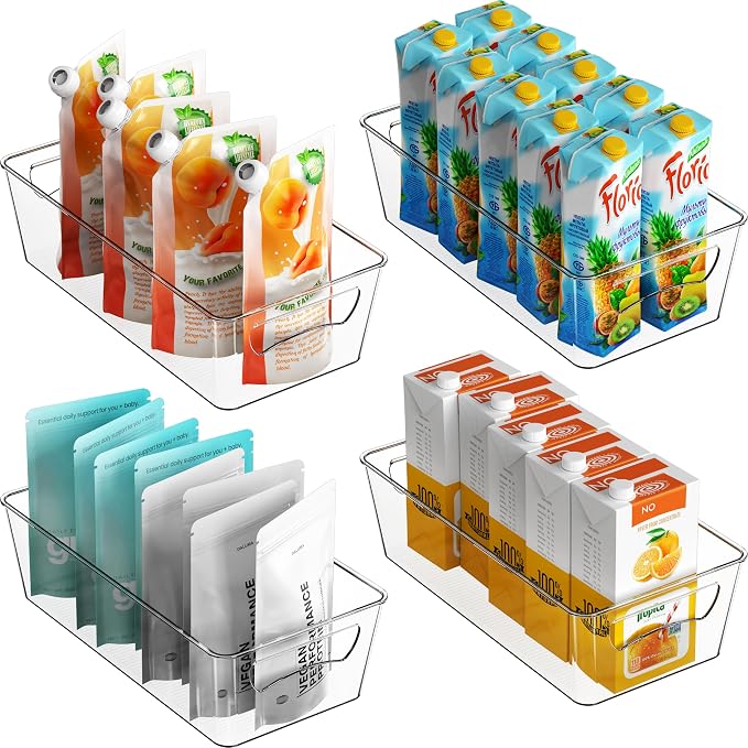 Simple Houseware 4 Pack Clear Fridge Storage Bins Organizer (12"x6.2"x3.4") | for Cabinet / Pantry / Refrigerator / Freezer / Kitchen by SimpleHouseware