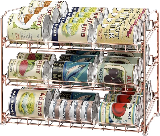 Simple Houseware 3-Tier Stackable Can Organizer Rack 36 Cans, Rose Gold | Can Food Storage Dispenser for Pantry/Cabinet, Adjustable Dividers – 11.5" D x 17" W x 13.75" H by SimpleHouseware