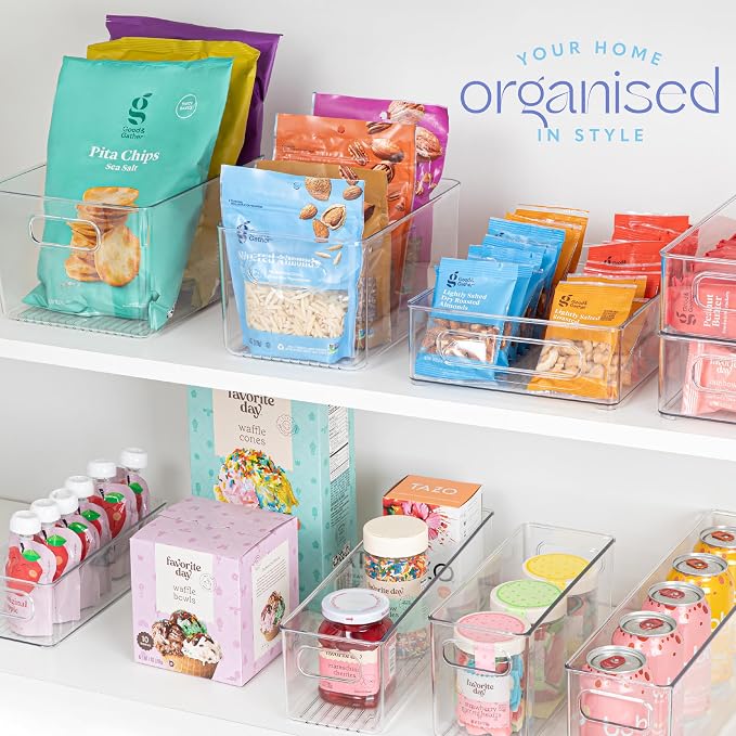 Plastic Food Storage 2 Pack Clear Container Bin with Handles for Organizing Kitchen, Pantry, Refrigerator, Freezer, Pantry, Cabinet, Closet, Bathroom. 14”X4”x4” - Image 7