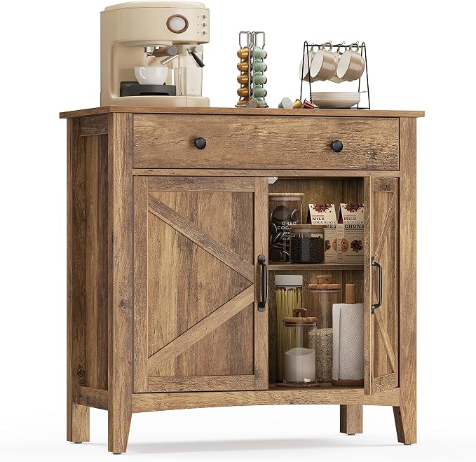 VASAGLE LIRY Collection - Buffet Cabinet, Coffee Bar Cabinet with a Drawer, Adjustable Shelf, Sideboard Storage with Cable Hole, Drawer Divider, Honey Brown UBBK341K01 by Unknown