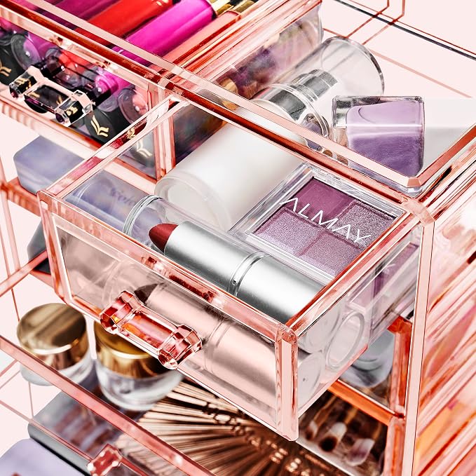 Sorbus Acrylic Makeup Organizer Set, 6-Drawer Vanity & Countertop Cosmetic Storage with Small & Wide Drawers, Pink Makeup Storage for Brushes, Lipsticks, Jewelry – Holiday Gift for Women & Teens - Image 5
