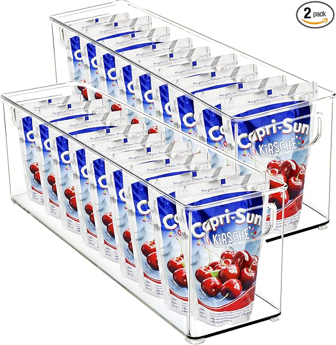Youngever 2 Pack Stackable Plastic Storage Organizer Container Bin, Stackable Storage Bins with Handler for Refrigerator, Pantry (16" x 4" x 5") by Youngever