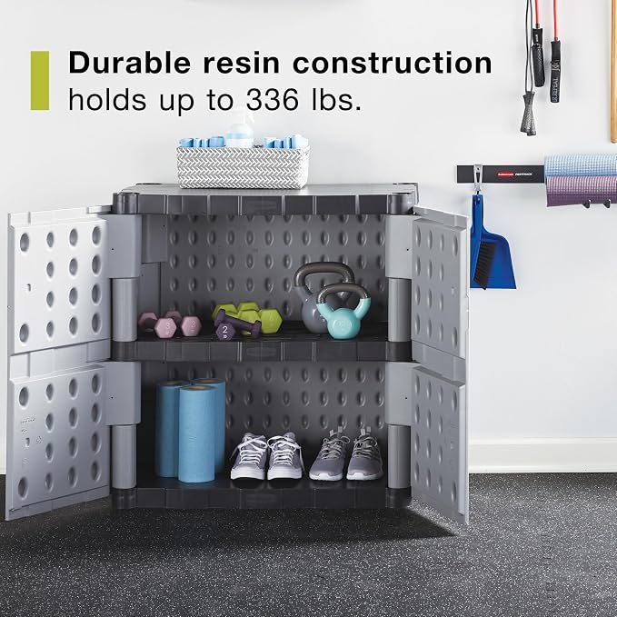 Rubbermaid Freestanding Storage Cabinet with Doors 18"D x 36"W x 37"H Medium Gray/Black Two-Shelf Lockable Cabinet for Indoor/Outdoor/Garage Storage for Garden Tools/Lawn Care Accessories - Image 5