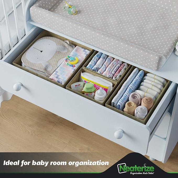 Drawer Organizer Clothes Set of 12 Beige - Dresser Organizer For Nursery, Bedroom, Closet - The Perfect Baby Clothes Organizers and Storage & General Nursery Organization or Dresser Drawer Organizers - Image 6