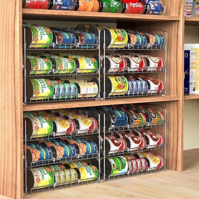 Simple Houseware Stackable Can Rack, Silver, Adjustable Plastic Dividers, Holds 36 Cans | Can Food Storage Dispenser for Pantry/Cabinet, Adjustable Dividers – 11.5" D x 17" W x 13.75" H - Image 2