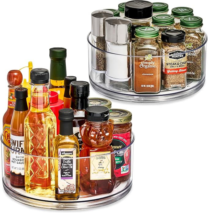 Sorbus 9 Inch Clear Lazy Susan Organizer, Turntable Organizer for Spice Organization for Cabinet, Lazy Susan Turntable for Kitchen, Home, Office, Closet, Classroom, Laundry Room Organization (2-Pack) by Sorbus