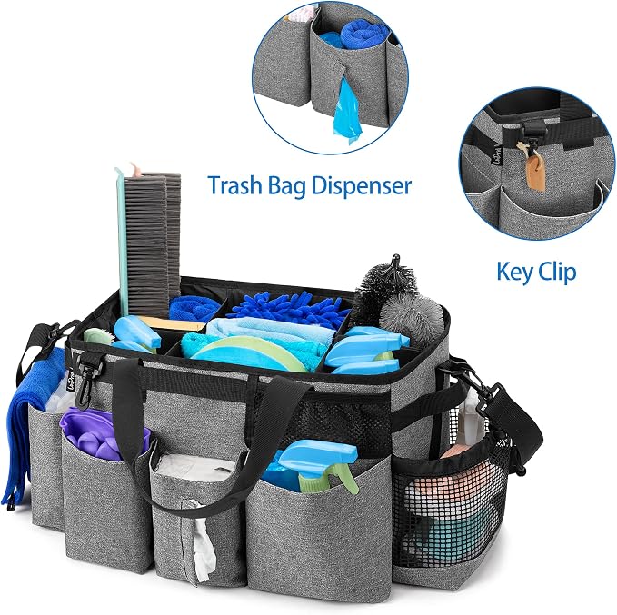 LoDrid Wearable Cleaning Caddy Bag with 4 Foldable Dividers, Grey | Cleaning Supply Organizer with Shoulder Strap and Side Handles for Cleaners & Housekeepers - Image 4