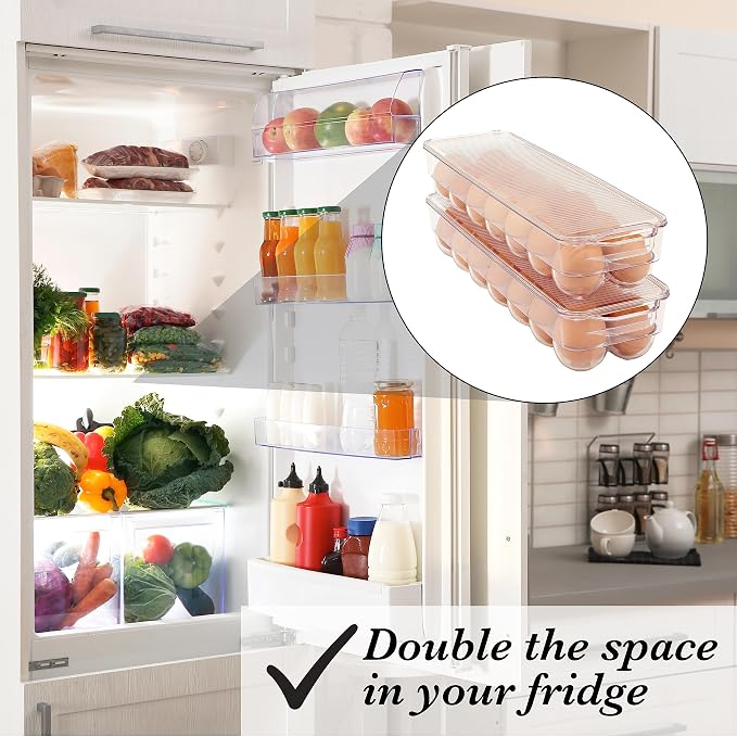 Kitchen Details Egg Crate | Dimensions: 14.5"x4.5"x2.9" | Fits 14 Eggs per Crate | Stackable | BPA Free | Easy Pull Handles | Kitchen Organization | Clear - Image 4