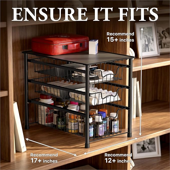Simple Houseware Stackable 3 Tier Sliding Basket Organizer Drawer, Black (Pack of 2) - Image 3