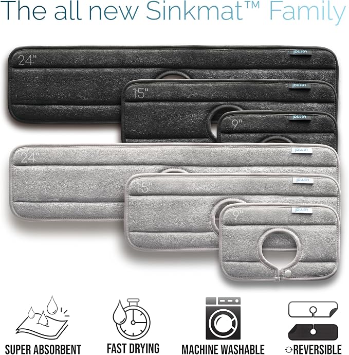 Ternal Original SINKMAT 24in XL Faucet Splash Guard Extra Long Microfiber Sink Drip Catcher Mat Non Slip Countertop Protector Drying Pad for Kitchen Bathroom RV Machine Washable Black - Image 8