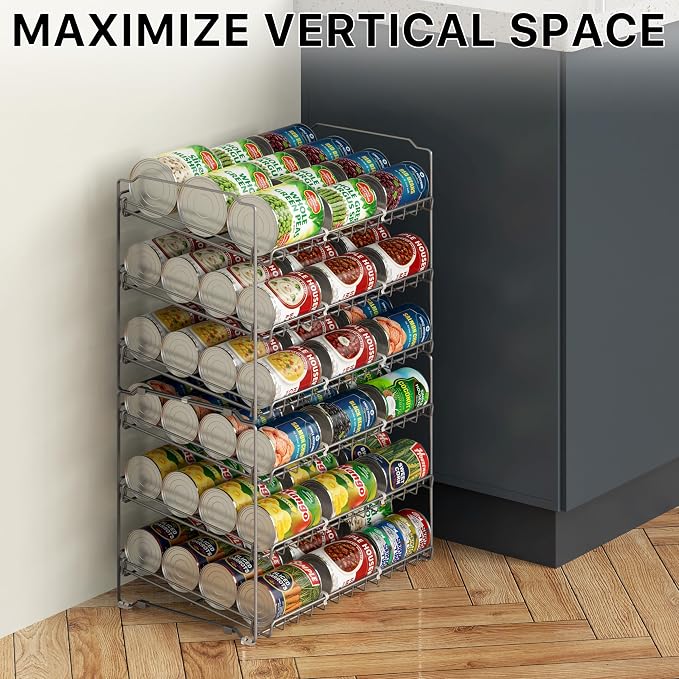Simple Houseware Stackable Can Rack, Silver, Adjustable Plastic Dividers, Holds 36 Cans | Can Food Storage Dispenser for Pantry/Cabinet, Adjustable Dividers – 11.5" D x 17" W x 13.75" H - Image 7