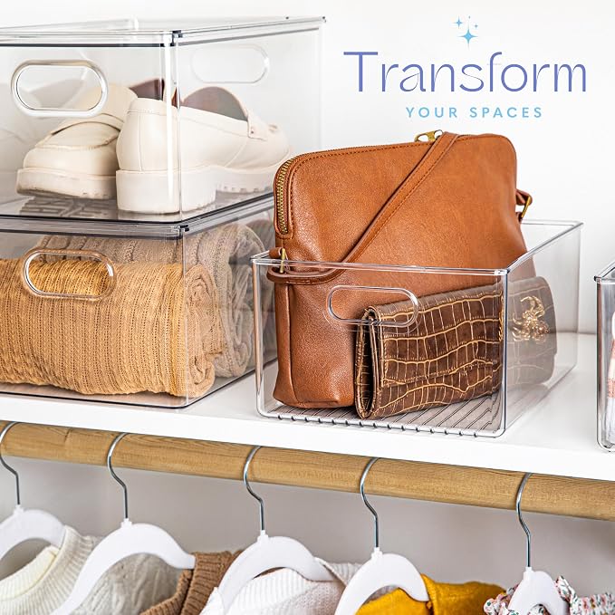 Plastic Food Storage 2 Pack Clear Container Bin with Handles for Organizing Kitchen, Pantry, Refrigerator, Freezer, Pantry, Cabinet, Closet, Bathroom 10”x8”x5” - Image 2