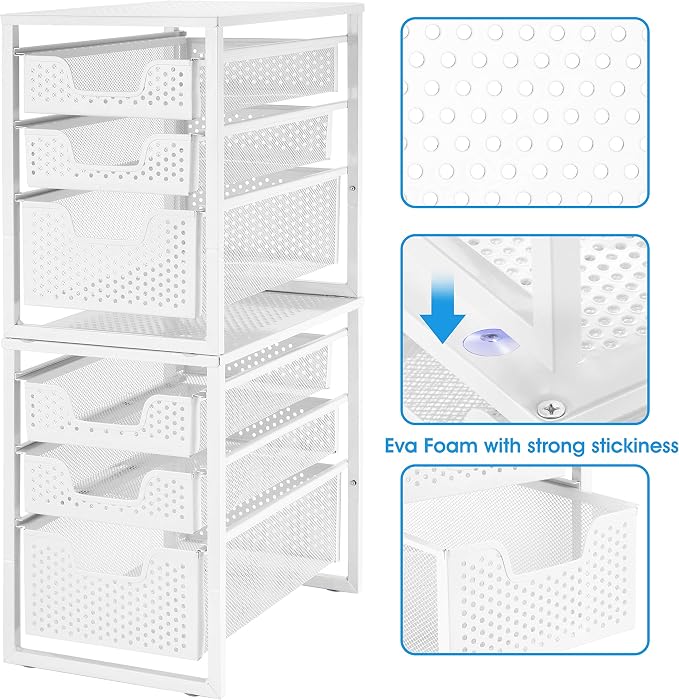 Simple Trending Under Sink Organizer 3-Tier with Sliding Storage Drawer | Multi-Purpose Desktop Organizer, Metal Cabinet Organizer for Kitchen Bathroom Office, Stackbale, Space Saving, White - Image 5