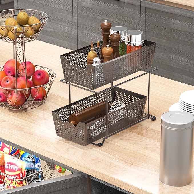 Simple Houseware Cabinet 2 Tier Perforated Basket Drawer, Bronze - 4 Pack - Image 2