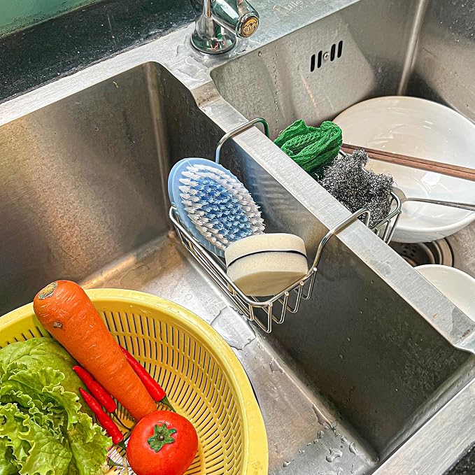 BuleVina Stainless Steel Sponge Holder for Kitchen Sink - Never Rust Hanging Saddle Double for Soap Kitchen Sink Caddy 2.2 inch, Rustproof Organizer for Dishwashing and Brush Drying - Image 4