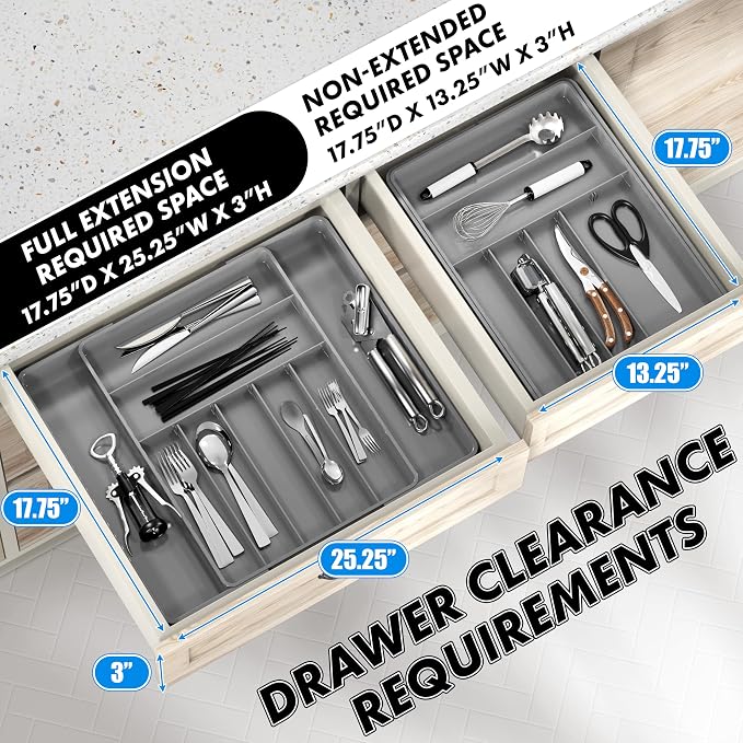 Simple Houseware Expandable Kitchen Drawer Flatware Organizer, Gray | Expandable Kitchen Drawer Flatware Organizer, Gray – Adjustable Cutlery Tray with 9 Compartments for Utensils and Silverware - Image 3