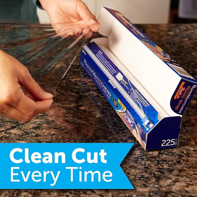 Reynolds Kitchens Clear Plastic Wrap, Built-In Slide Cutter, 225sq ft | Plastic Cling Wrap for Food Storage, Seals in Freshness, Clean Cut Every Time, Ideal For Leftovers, BPA-Free, 12 in x 225 ft - Image 3