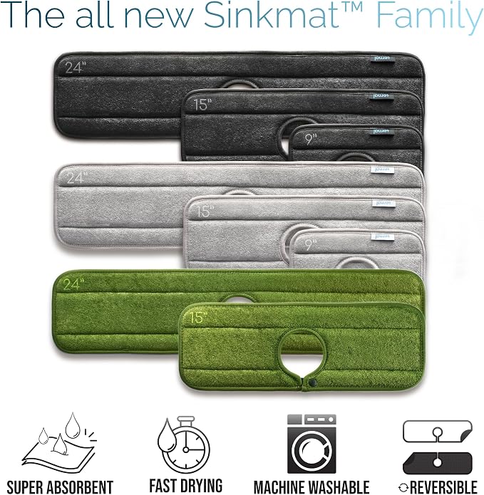 Ternal Original SINKMAT 24in XL Faucet Splash Guard Extra Long Microfiber Sink Drip Catcher Mat Non Slip Countertop Protector Drying Pad Kitchen Bathroom RV Machine Washable [Moss Green] - Image 6