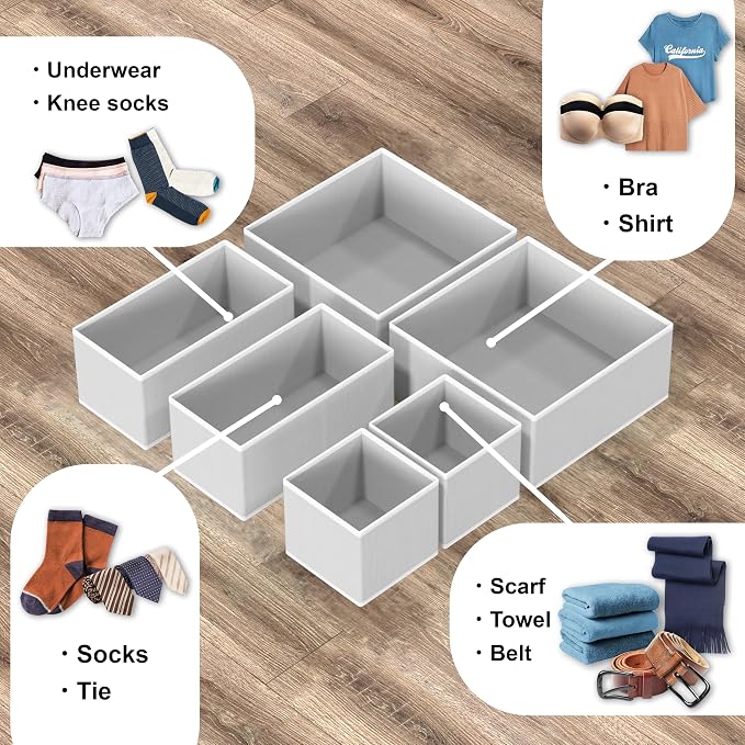 Simple Houseware Foldable Drawer Organizer Stocking Bin, Set of 12, Gray | Fabric Storage Bins for Clothes, Underwear, Bra, Panty, Socks, Onesies – Closet & Dresser Dividers for Home - Image 4