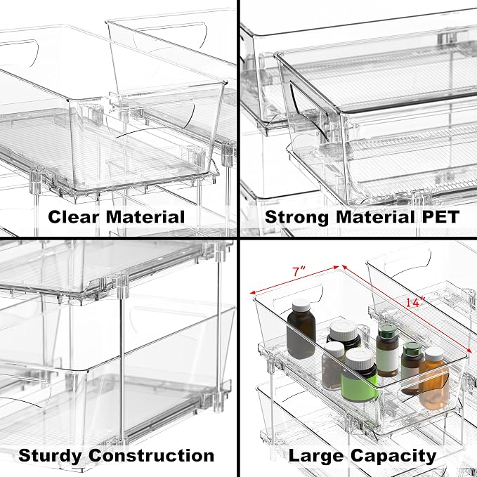 Simple Houseware 2Pcs 2-Tier Slim Drawer Cabinet Pull-Out Organizer, Clear - Image 4
