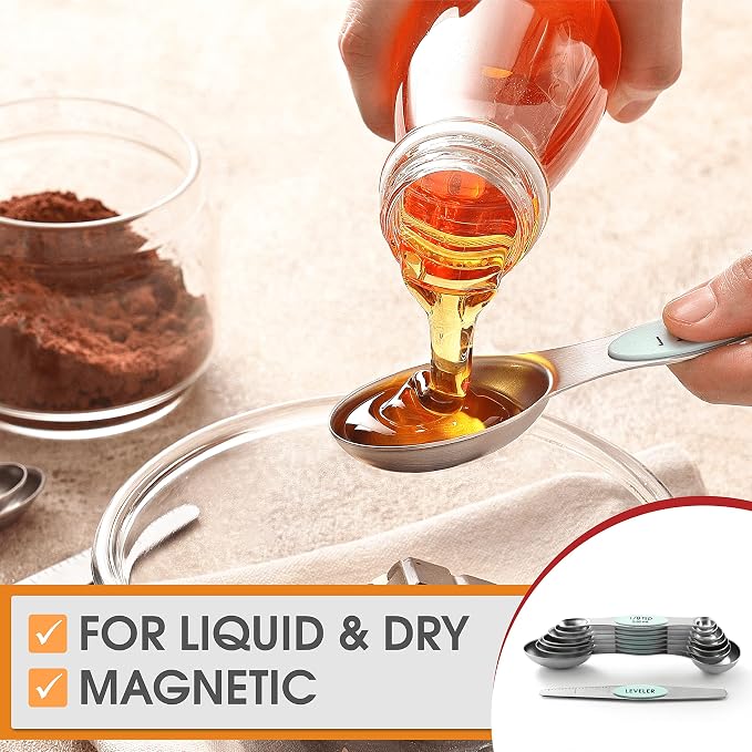 Spring Chef Stainless Steel 8 Magnetic Measuring Spoons Set, 2 Pack, Mint | Dual Sided Metal Teaspoon & Tablespoon Measuring Spoons with Leveler for Dry & Liquid Ingredients, Nesting, Dishwasher Safe - Image 7