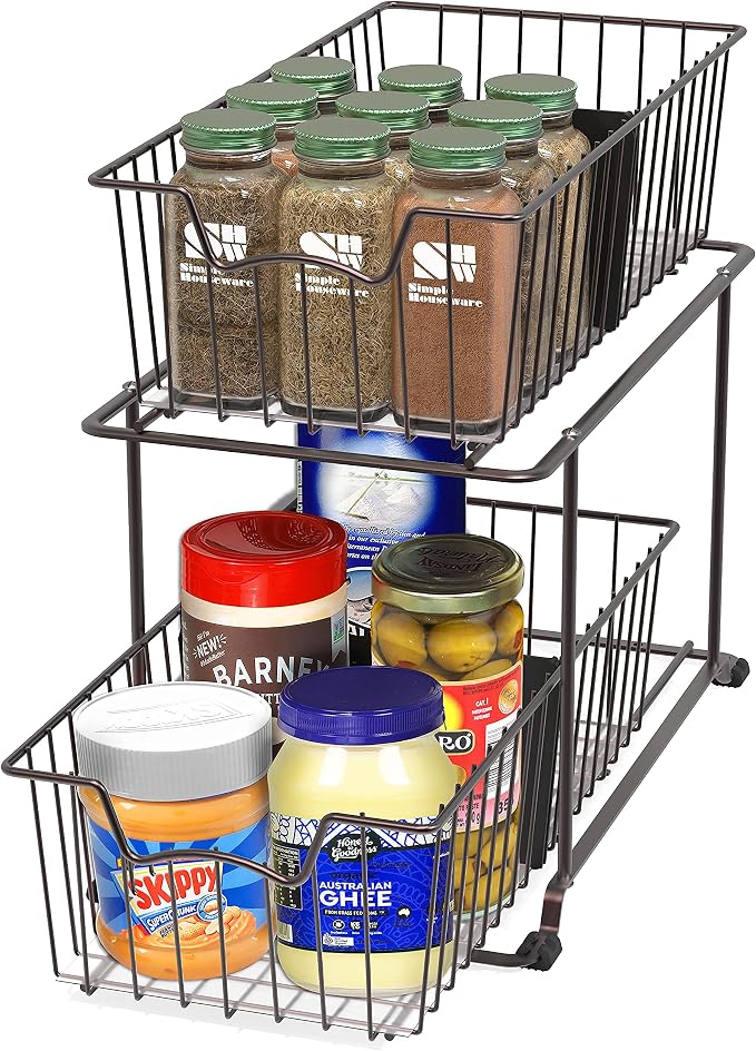SimpleHouseware 2 Tier Cabinet Wire Basket Drawer Organizer, Brown - Image 4