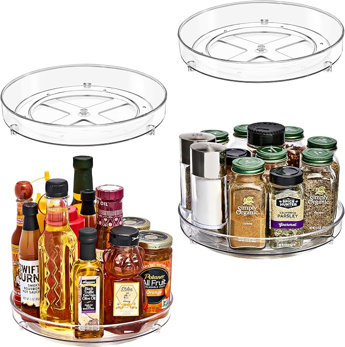 Sorbus 9 Inch Flat Clear Lazy Susan Organizer, Turntable Organizer for Spice Organization for Cabinet, Lazy Susan Turntable for Kitchen, Home, Office, Closet, Laundry Room Organization (4-Pack) by Sorbus