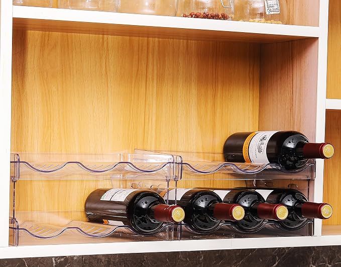 Plastic Stackable Bottle Storage Holder Rack,Free-Standing Water Bottle/Wine and Drink Organizer Shelf for Kitchen Cabinet,Fridge,Countertop,Pantry,Freezer,2 PackX3 Bottles,Clear - Image 8