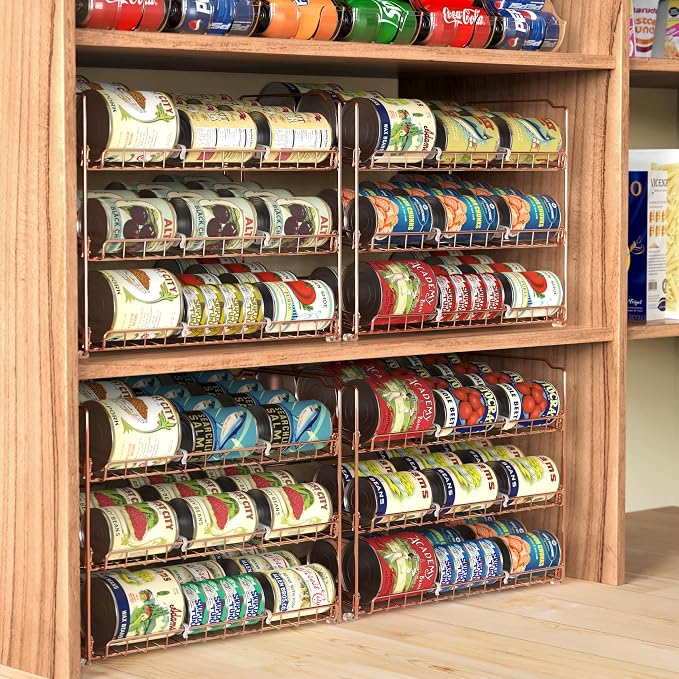 Simple Houseware 3-Tier Stackable Can Organizer Rack 36 Cans, Rose Gold | Can Food Storage Dispenser for Pantry/Cabinet, Adjustable Dividers – 11.5" D x 17" W x 13.75" H - Image 2