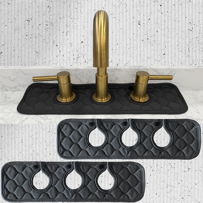 Bathroom Sink Splash Guard 3-Round-Hole : AHA HOMEWARE, Faucet Mat for Bathroom Sink 3 Holes (Black & Black) by AHAHOMEWARE