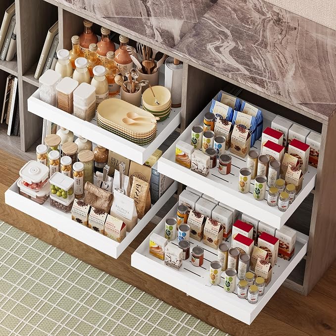 2-Pack Pull-Out Cabinet Organizer with Expandable - Spice Rack Organizer for Cabinet & Slide-Out Drawers for Kitchen Cabinets，Adjustable Width 11.8"-19.7"White by FAVSH