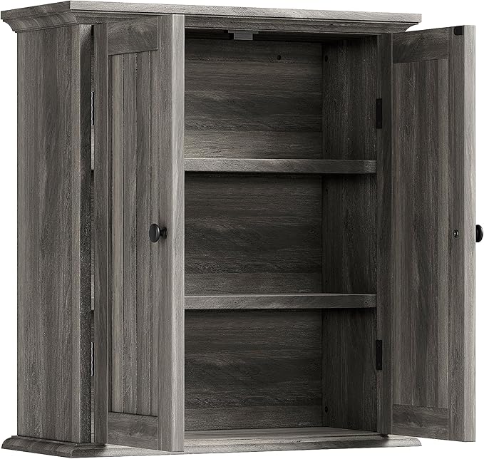 ChooChoo Bathroom Wall Cabinet with 2 Doors, Over The Toilet, Farmhouse | 8.8"D x 21.1"W x 24"H, Medicine Cabinet, Adjustable Shelves, Cupboard, Retro Grey - Image 7